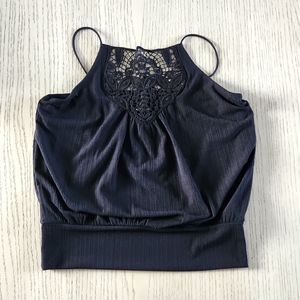 Express Black Crop Crochet Detail Blouse Top - Woman's Size S